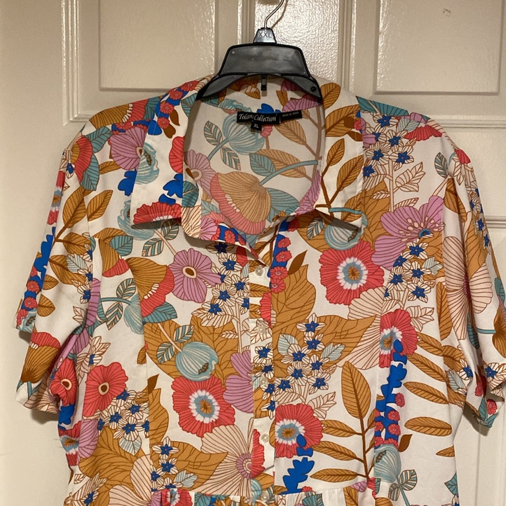 Tolani Floral Tiered Button Front Short Sleeve Dress with pockets, Women’s XL - Picture 3 of 15